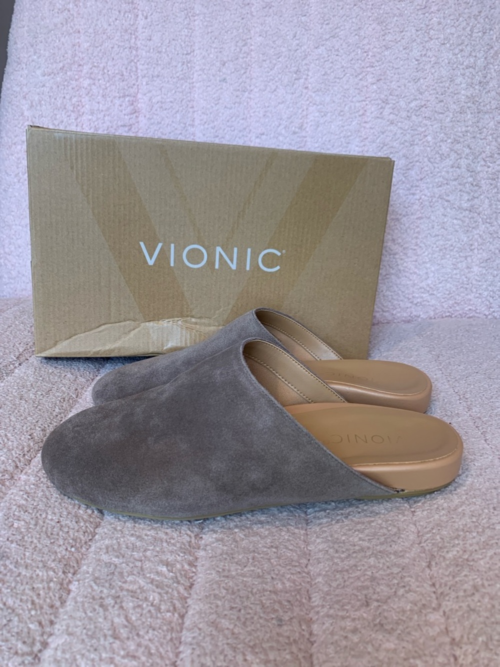 Vionic Taupe Suede Mule Slides- Opal - Picture 3 of 6